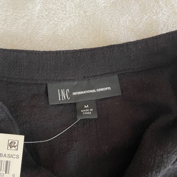 ❌ SOLD NWT - INC Tie Hem Collarless Button Down Casual Minimalist Top Black, M - Picture 6 of 8